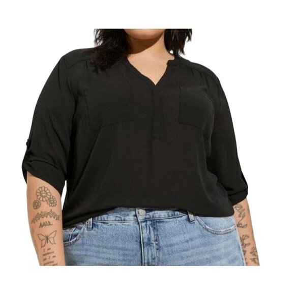 Torrid Neutral Top 5X Black Harper Classic Workwear Minimalist Preppy Flowy Chic - Picture 1 of 13